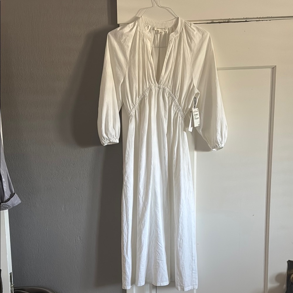 Treasure & Bond White Pleated Sundress with Bishop Sleeves